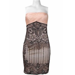 Sue Wong Beaded Peach & Black Cocktail Dress sz 6